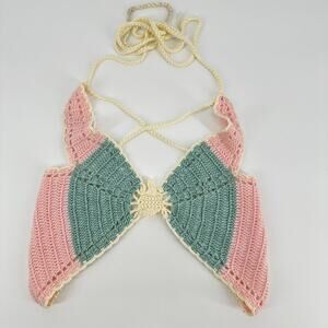 LUSH Knitted Butterfly Crochet Open Back Womens Crop Top Small